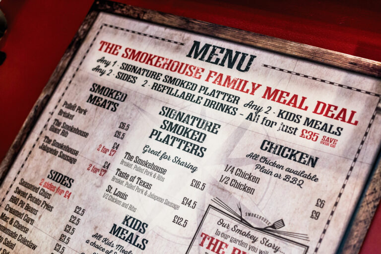 A close-up of meat menu at the Smokehouse restaurant at Chessington World of Adventures